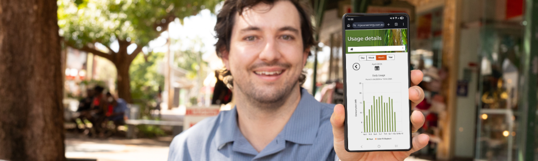 Man showing phone with MyAccount onscreen